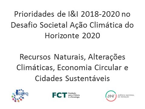 prioridades de II 20182020 no desafio societal acão climatica do horizonte 2020  recursos naturais, alteracoes climaticas economia circular e cidades sustentaveis